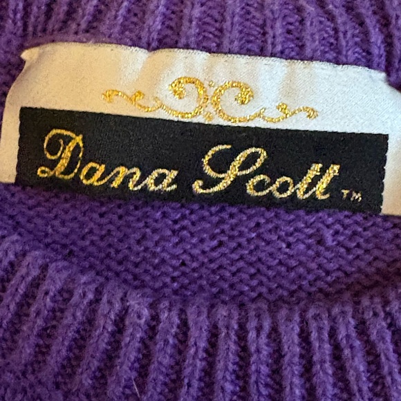Vintage 80s Dana Scott Purple Beaded Bow Sweater Ramie Cotton Pearl Embellished - Picture 8 of 10
